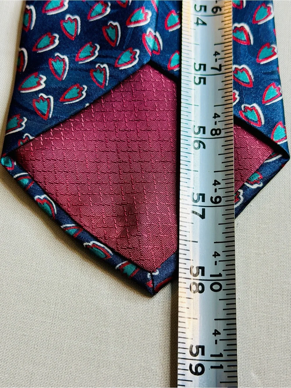 Dior Navy Blue Paisley Silk Tie with Pink Accents